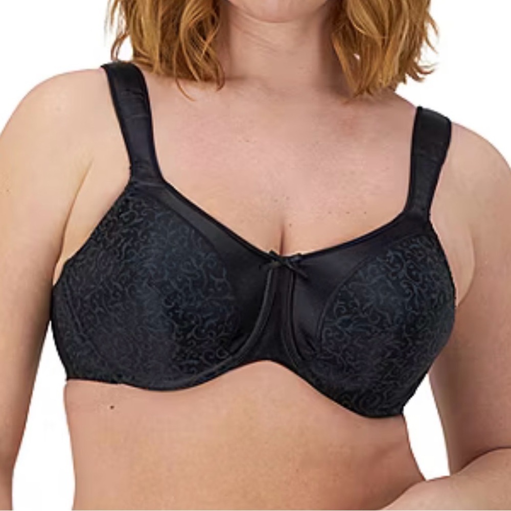Bali Black Satin Tracings Full Coverage Minimizer Cushion Straps Bra Sz 40C